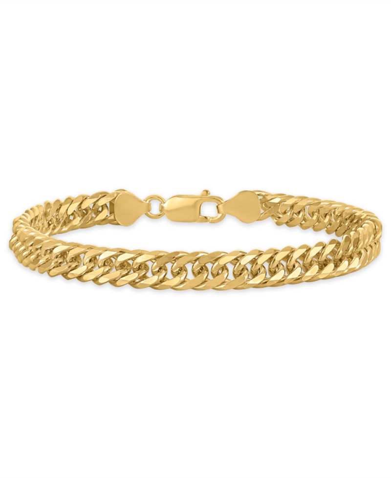Men's Triple Bevel Curb Link 8.5" Bracelet in 14k Gold Over Sterling Silver