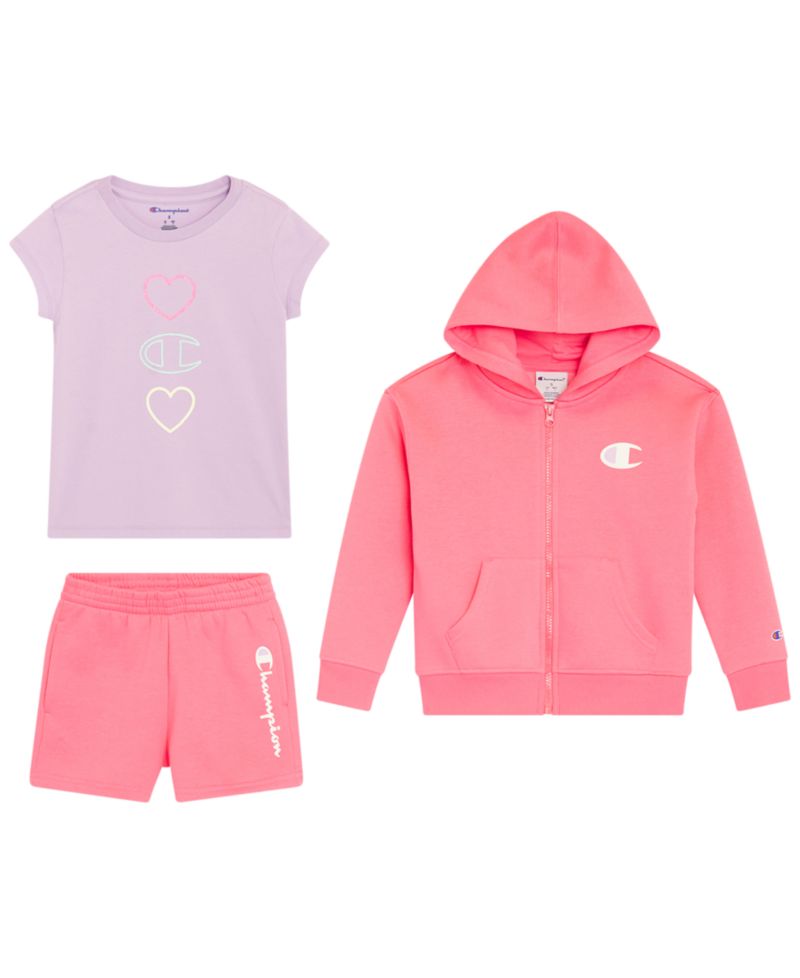 Girls' 4-6X Logo T-Shirt, Zip-Up Hoodie and Shorts, 3-Piece Set