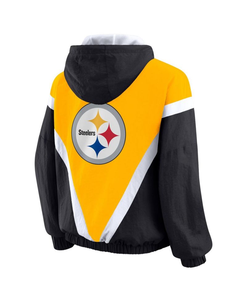 Women's Gold/Black Pittsburgh Steelers Retro Crinkle Full-Zip Hoodie Windbreaker