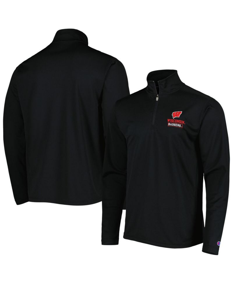 Men's Black Wisconsin Badgers Textured Quarter-Zip Jacket