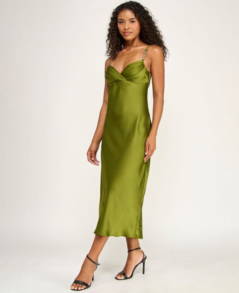 Juniors' V-Neck Pleated Midi Dress