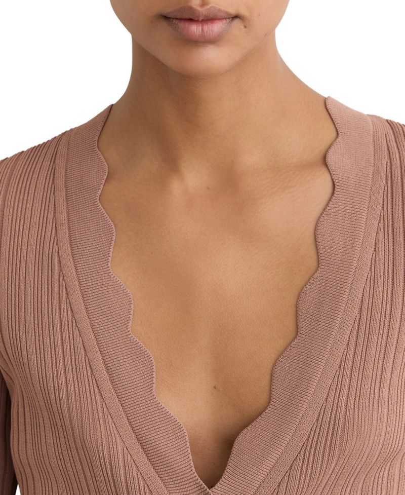 Women's Vinny Rib-Knit Scallop-Trim Cardigan