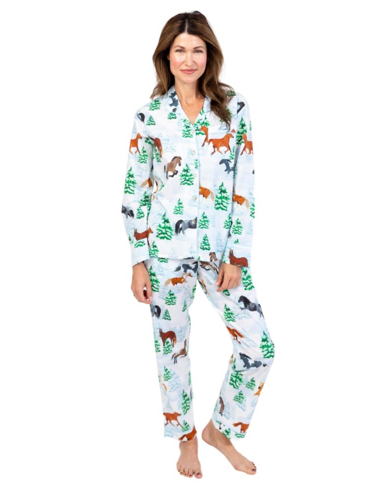 Women's Organic Cotton Poplin Button Down Long Sleeve Pajama Set