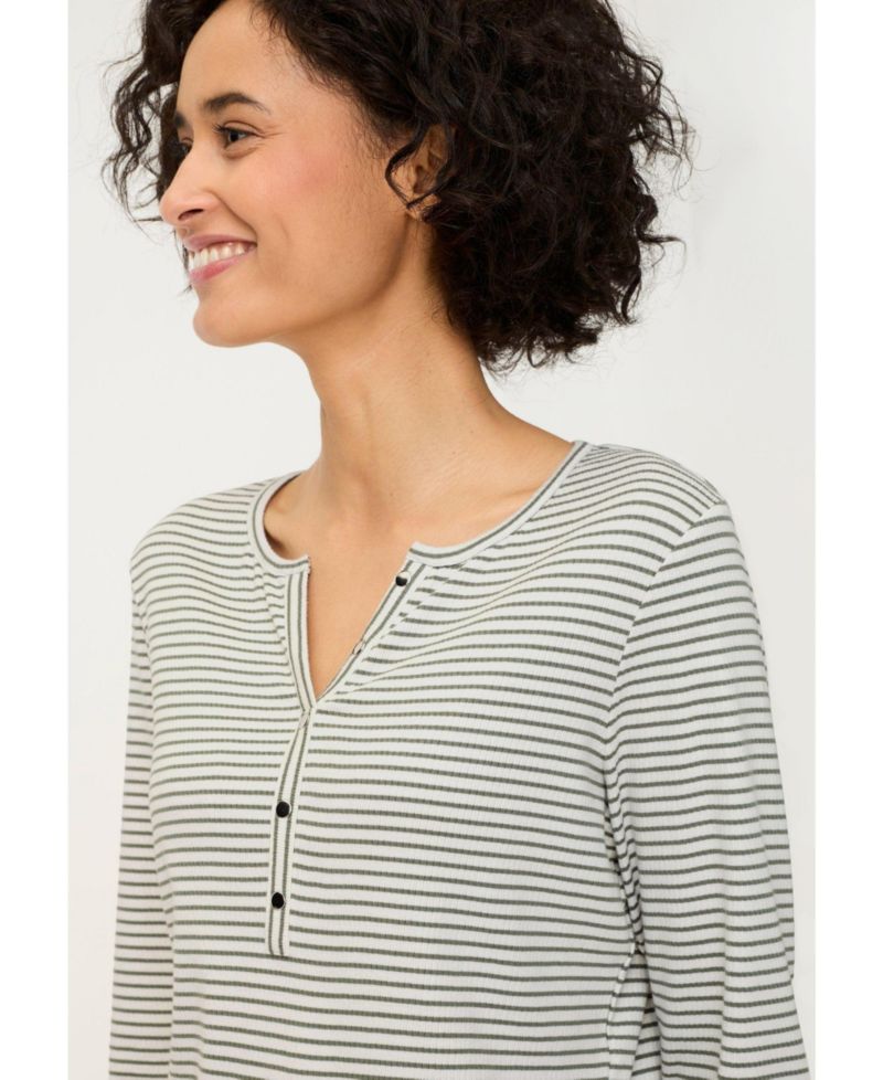 Women's Stripe Rib Knit Henley T-Shirt