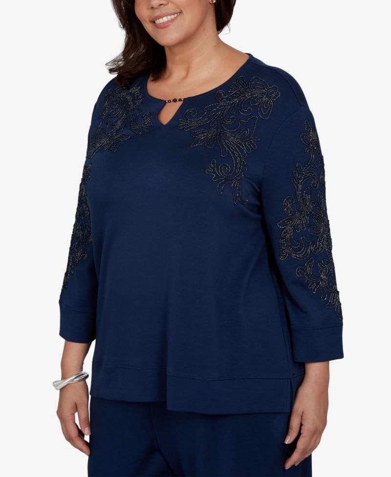 Plus Size Embellished 3/4-Sleeve Knit Top
