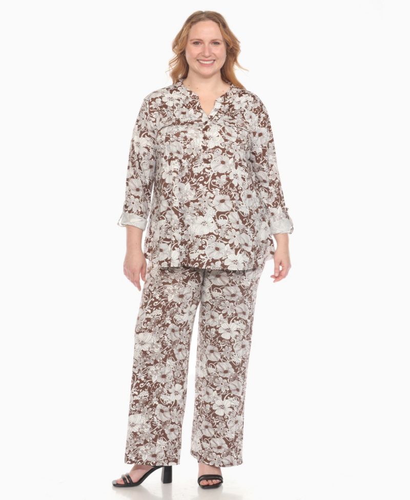 Plus Size 2-Piece Floral Print Tunic Top and Pants Set