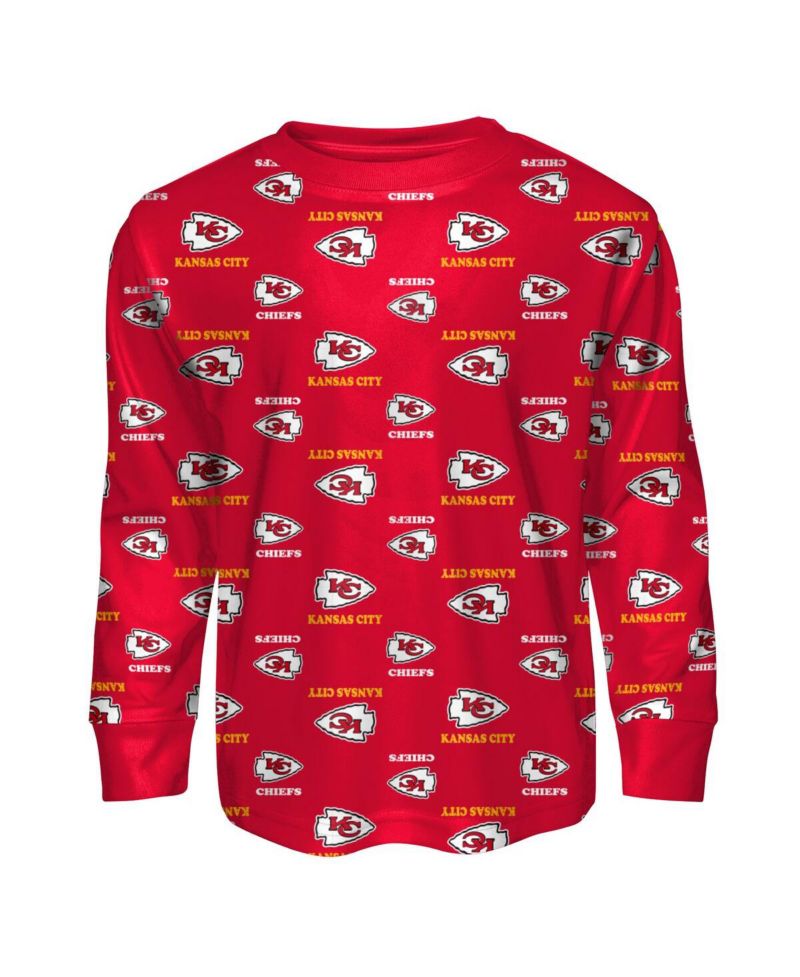 Big Boys and Girls 2-Piece Red Kansas City Chiefs All-Over-Print Long Sleeve T-Shirt and Pants Sleep Set