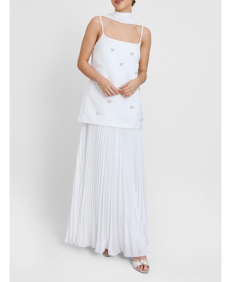 Women's Embellished Pearl Strappy Maxi Dress