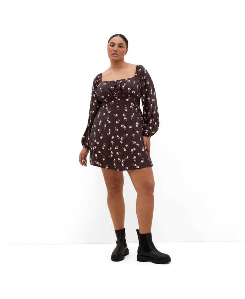 Plus Size Aire Field Print Long Sleeve Mini Dress