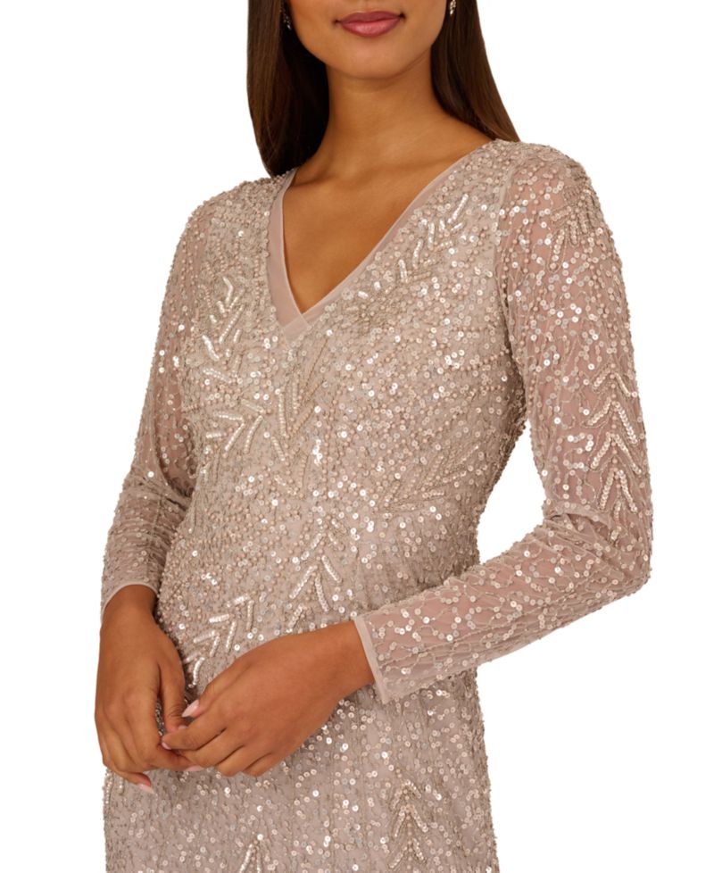 Women's Long-Sleeve Beaded Full-Length Gown