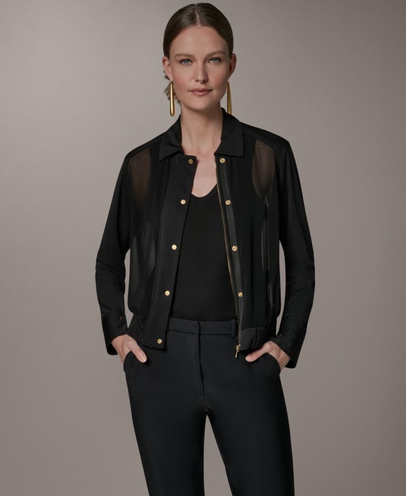 Petite Mix Media Zipper Jacket