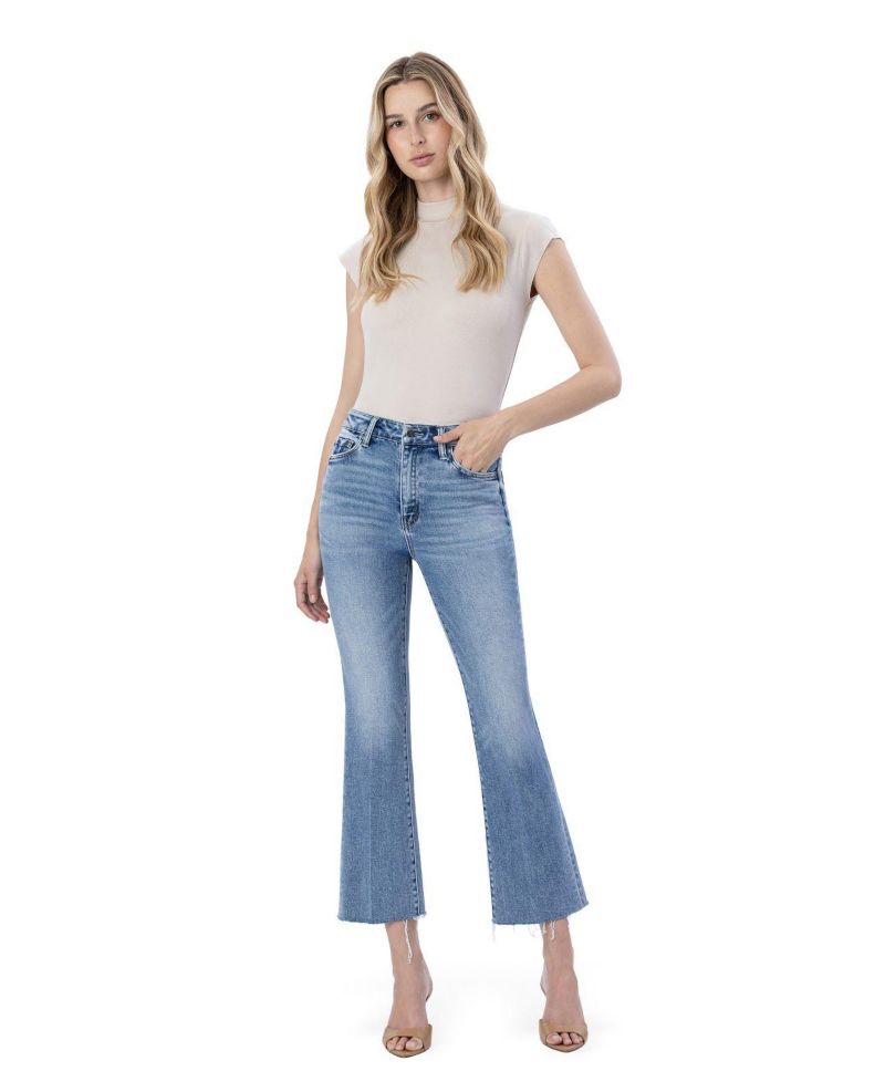 Women's High Rise Raw Hem Kick Flare Jeans