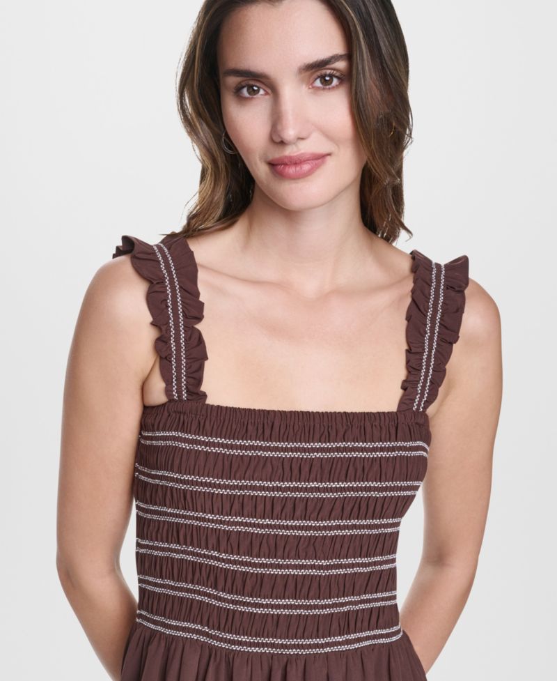 Women's Smocked Bodice Sleeveless Midi Dress