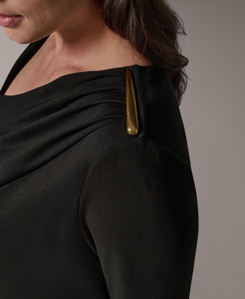 Petite Long-Sleeve Asymmetrical Neck Sheath Dress