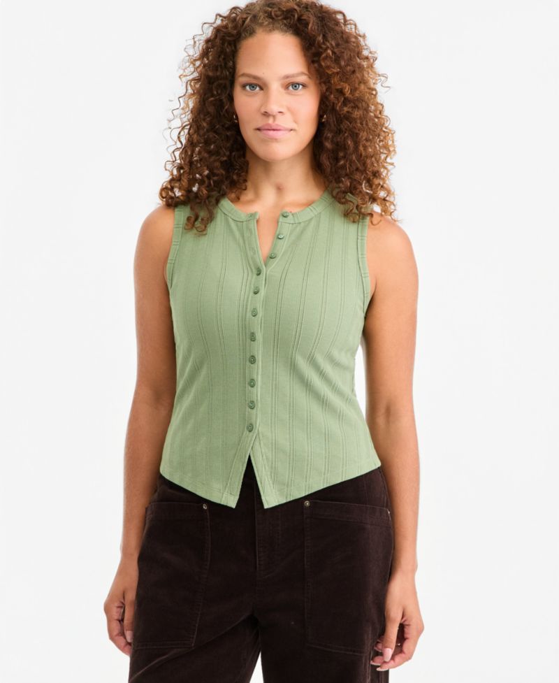 Women's Pointelle-Rib Button-Front Tank