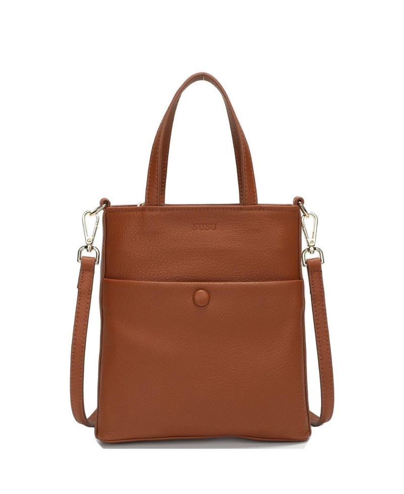 Genuine Leather Small Crossbody Messenger Bag for Women, Mini Top Handle Purse with Adjustable Shoulder Strap and Front Pocket