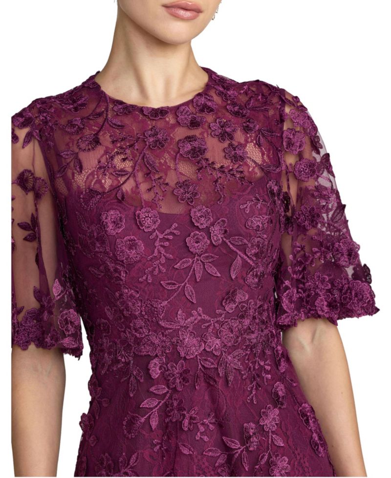 Petite Flutter Sleeve Embroidered Midi Dress