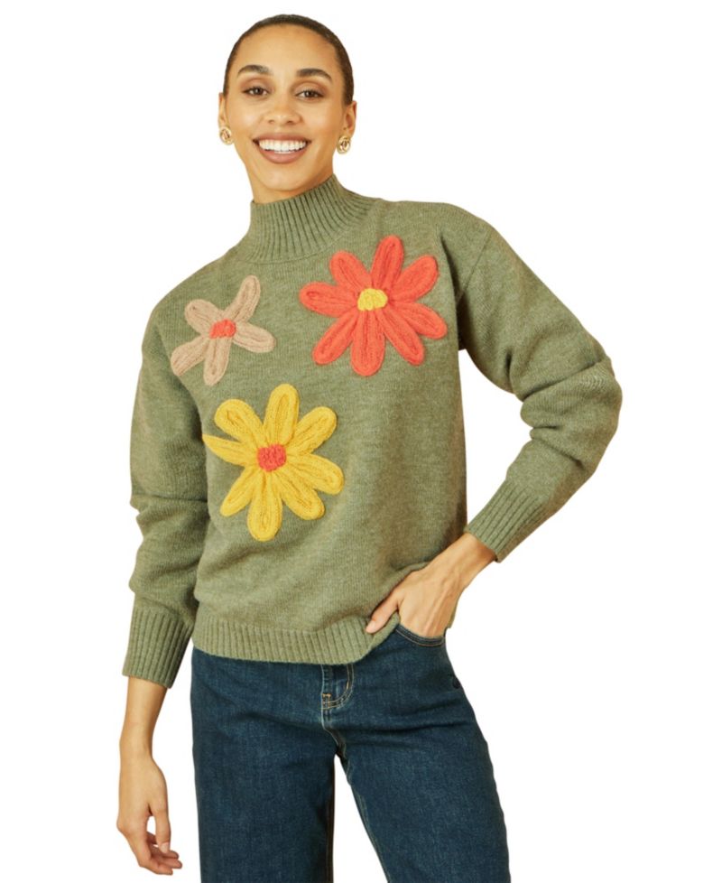Women's Floral Detail High Neck Knit Sweater