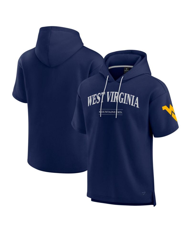 Men's Navy West Virginia Mountaineers Ready Short Sleeve Pullover Hoodie