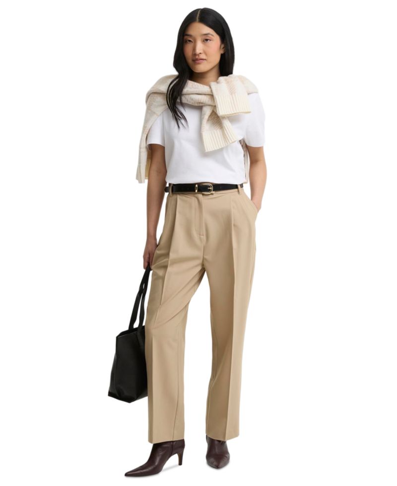 Women's Fawne High-Waisted Pleated Straight-Leg Polyester-Blend Trousers, 27-3/4" Inseam