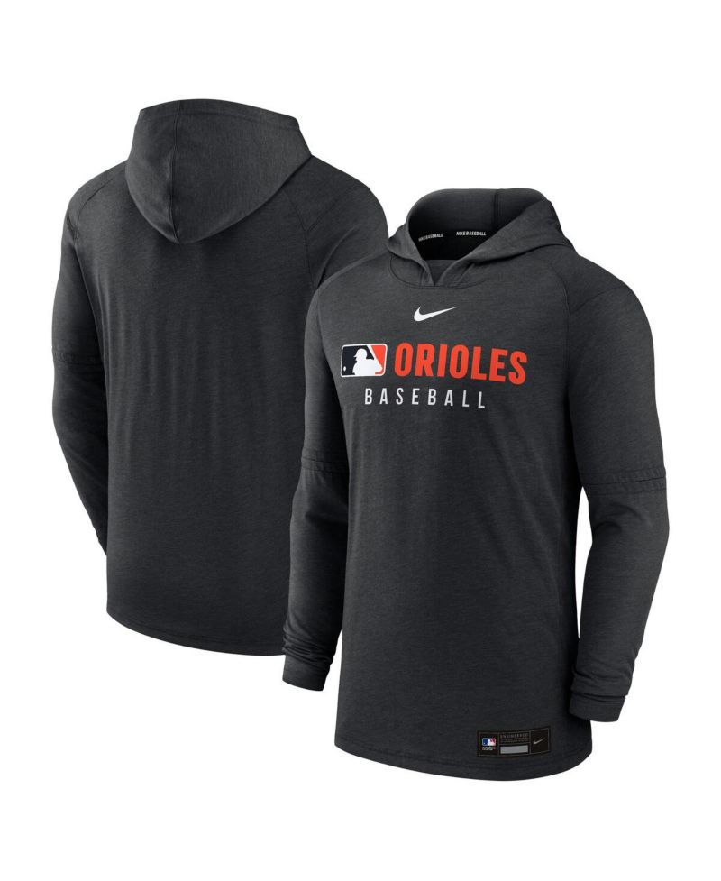 Men's Heather Black Baltimore Orioles Authentic Collection Tri-Blend Performance Pullover Hoodie