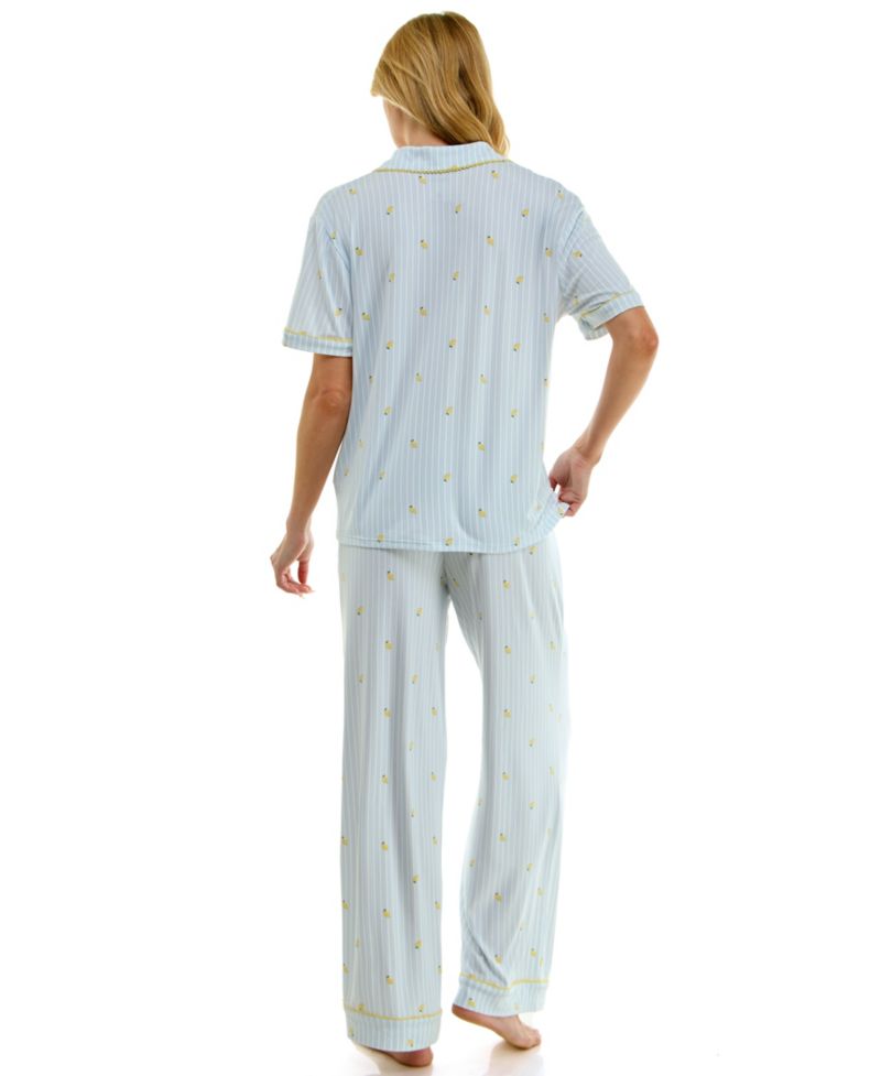 Women's Notch Collared Top and Pajama Pants, 2-Piece Set