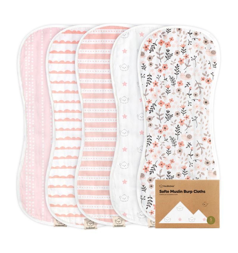 5pk Softe Muslin Burp Cloths for Baby Girls and Boys, Organic Burping Cloths for Babies, Baby Burp Clothes