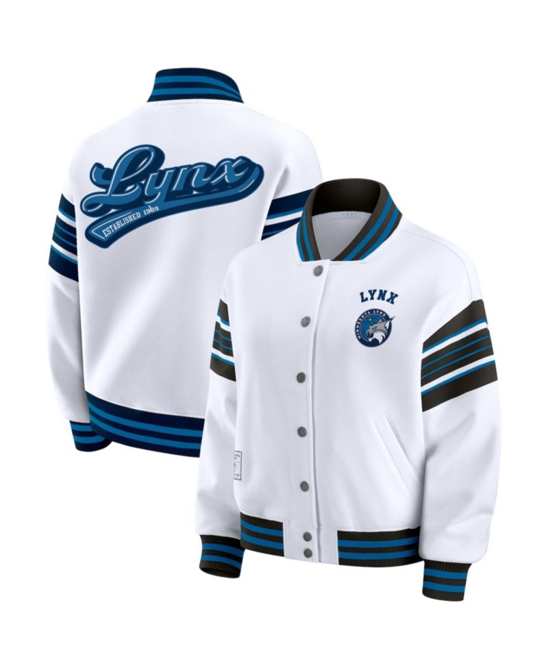 Women's White/Black WNBA Full-Snap Fleece Sweatshirt Jacket