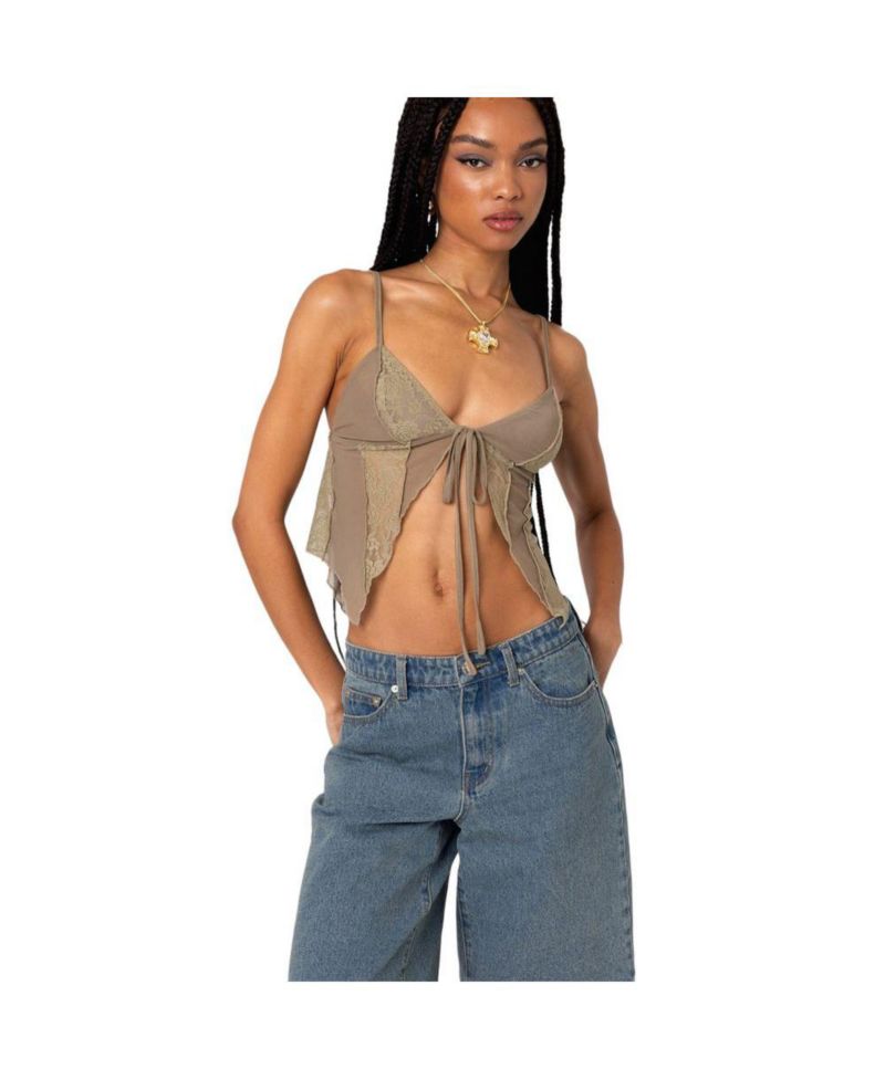 Women's Patchwork Lacey Mesh Top