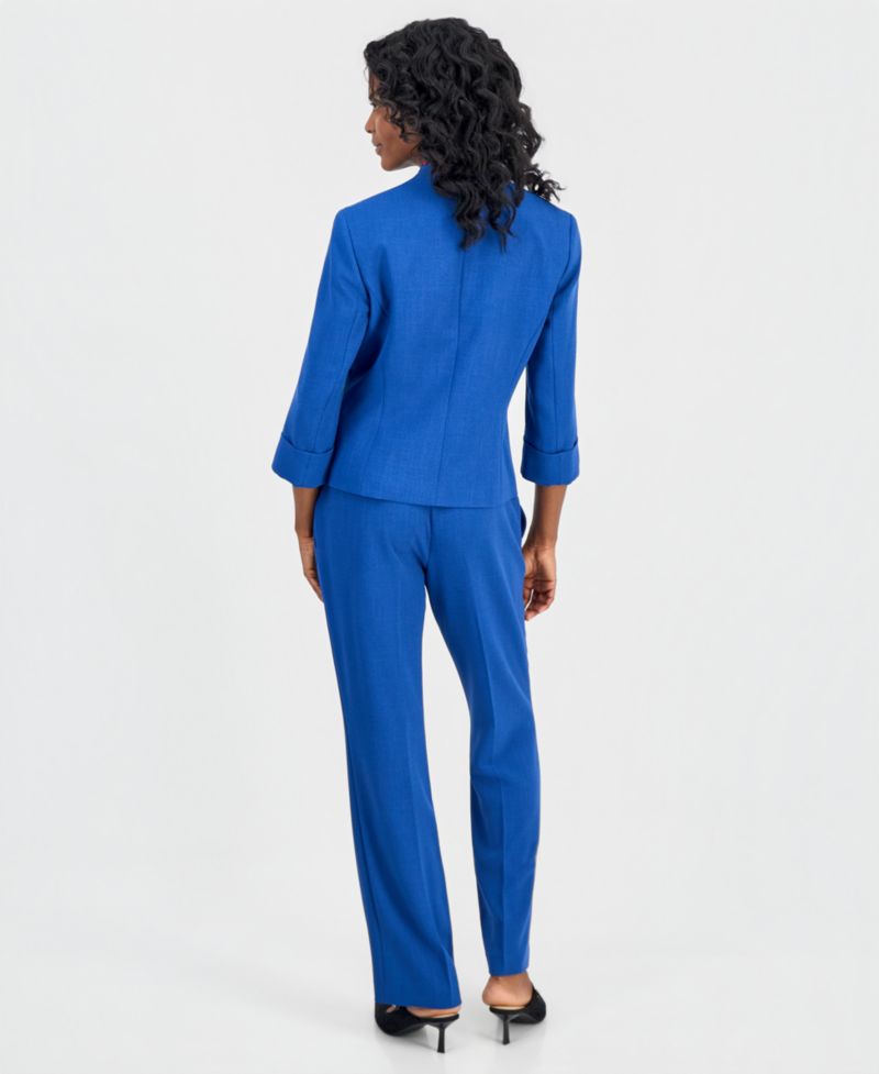 Women's Collarless Zip-Pocket Cuffed-Sleeve Blazer