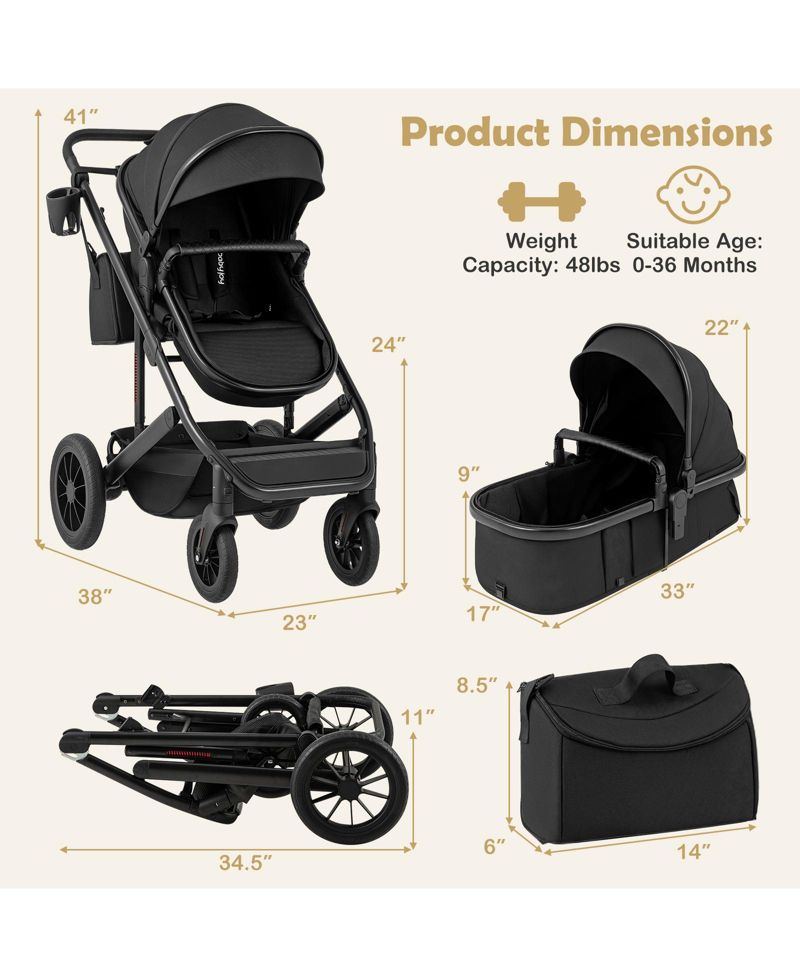 Toddler 3-in-1 Newborn Stroller Folding Convertible High Landscape Stroller