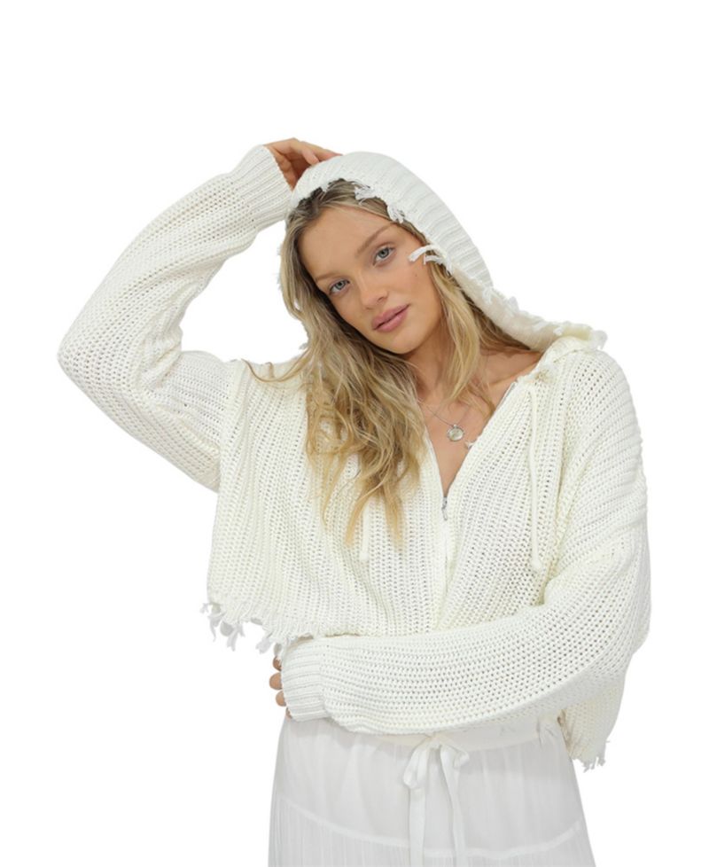 Women's Another Love Fringe Knit Zip Cardigan