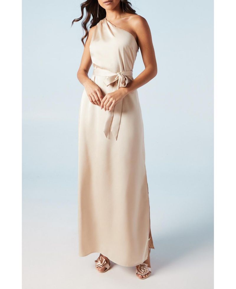 Women's One Shoulder Satin Maxi Bridesmaid Dress
