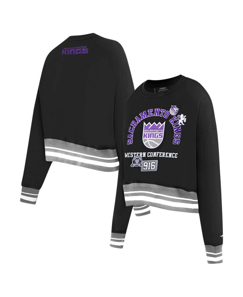 Women's Black Sacramento Kings Area Code Cropped Pullover Sweatshirt