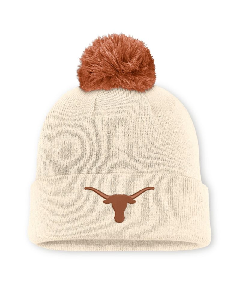 Men's and Women's Natural Texas Longhorns Campus Prep Script Cuffed Knit Hat with Pom