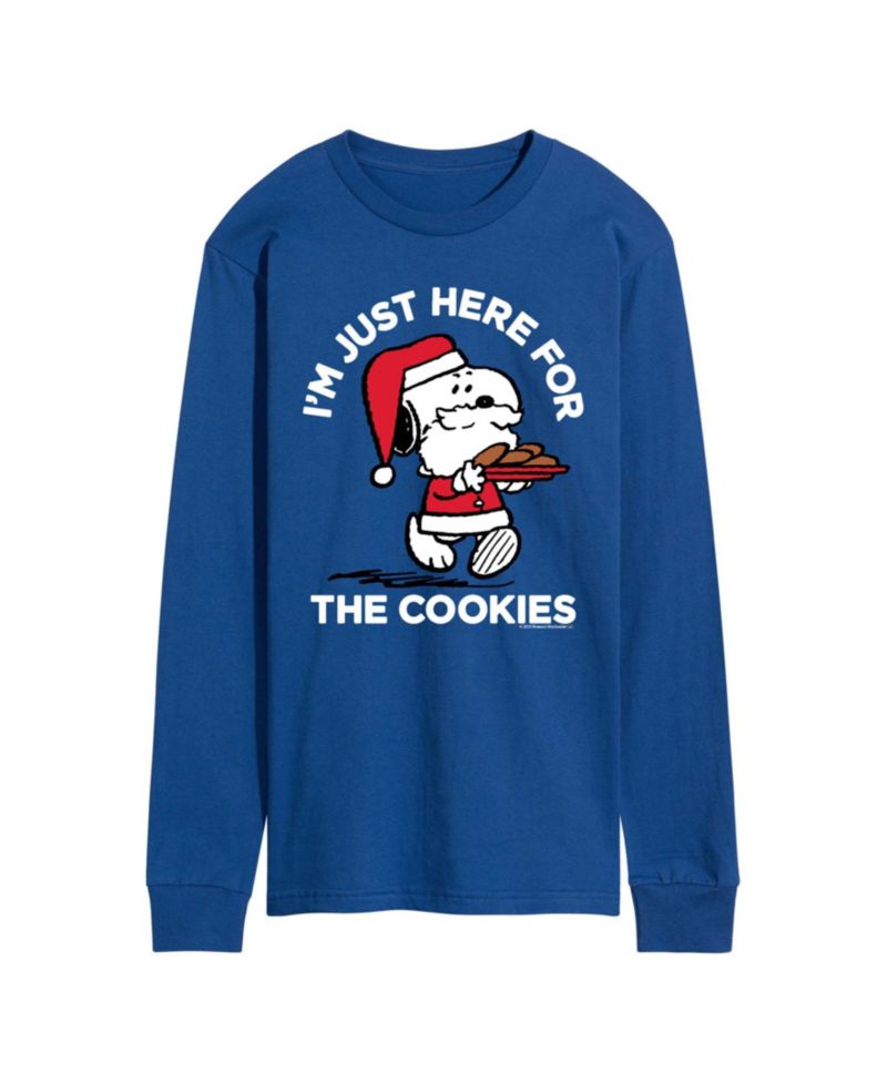 Men's Peanuts Santa Snoopy I'M Just Here for the Cookies Graphic Crewneck T-Shirt