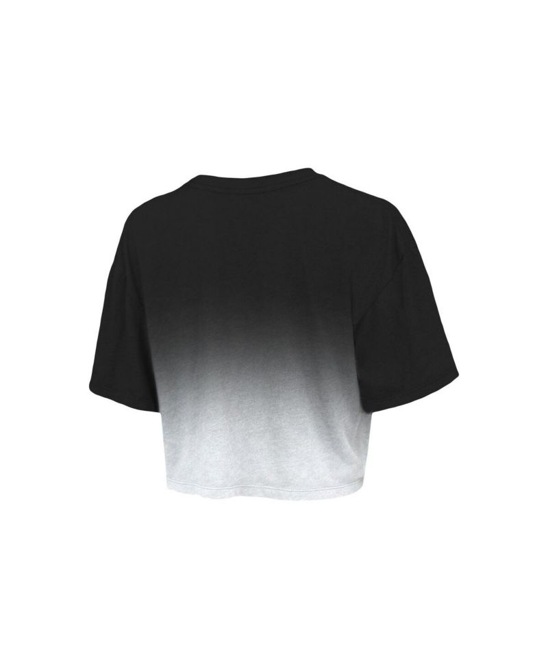 Women's Threads Black and White Brooklyn Nets Repeat Dip-Dye Cropped T-shirt