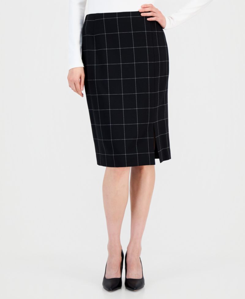 Women's Windowpane-Print Skirt Suit Set