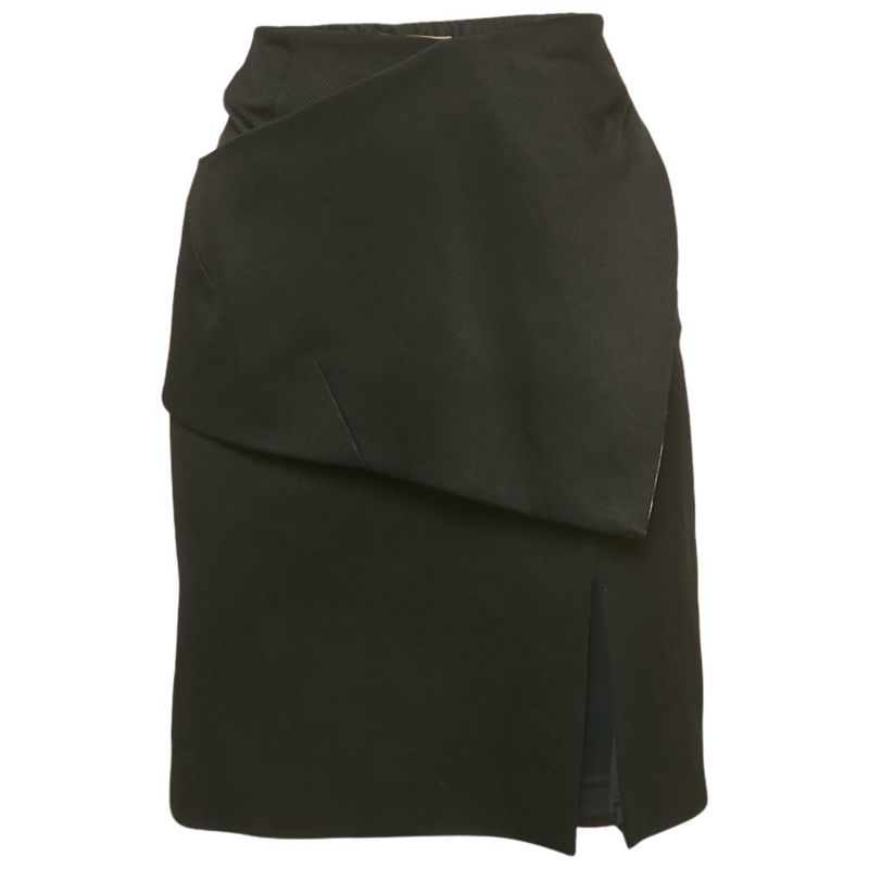 Women's Black And Pink Gabardine Asymmetrical Overlap Pencil Skirt