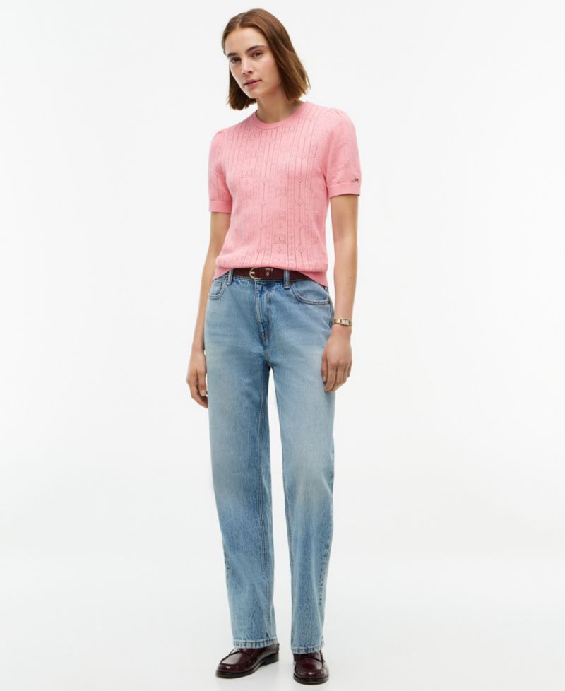 Women's Pointelle Puff-Sleeve Sweater