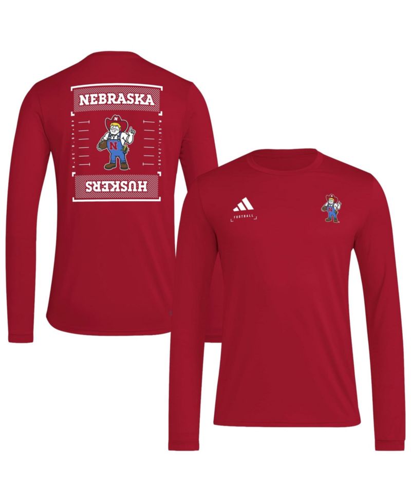 Men's Scarlet Nebraska Huskers Locker Football Icon AEROREADY Pre-Game Long Sleeve T-Shirt