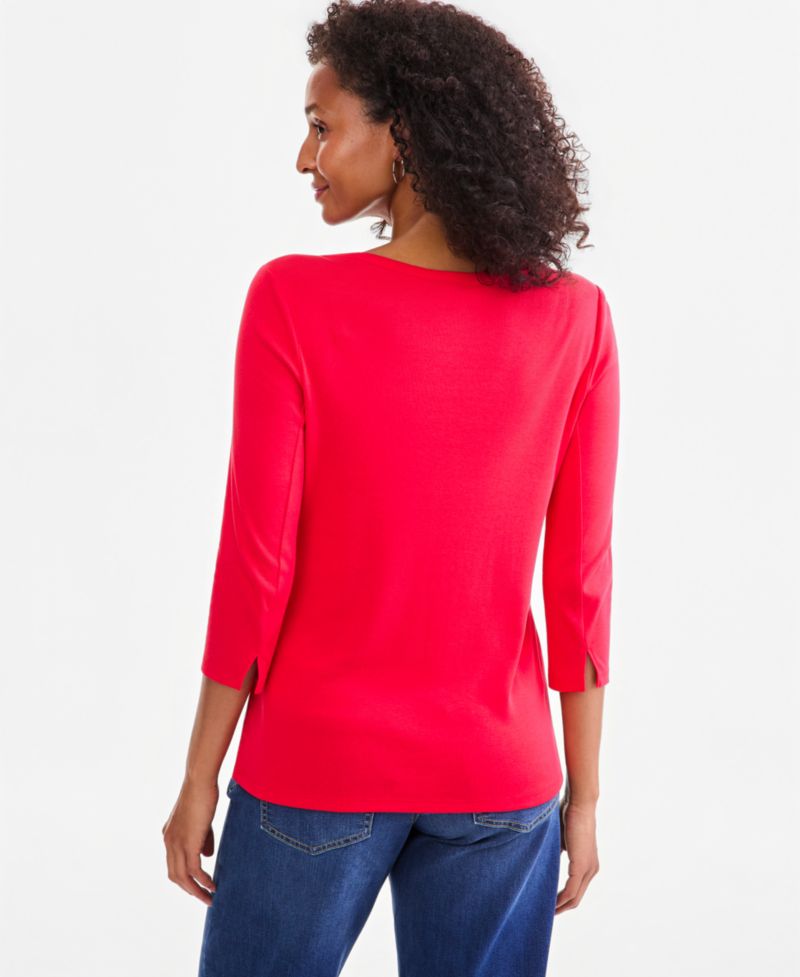 Plus Size 3/4 Sleeve Boat-Neck Top