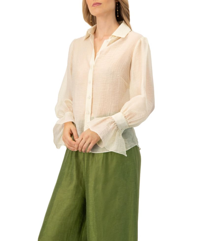Women's See-Through Long Sleeve Shirt With Wide Cuffs