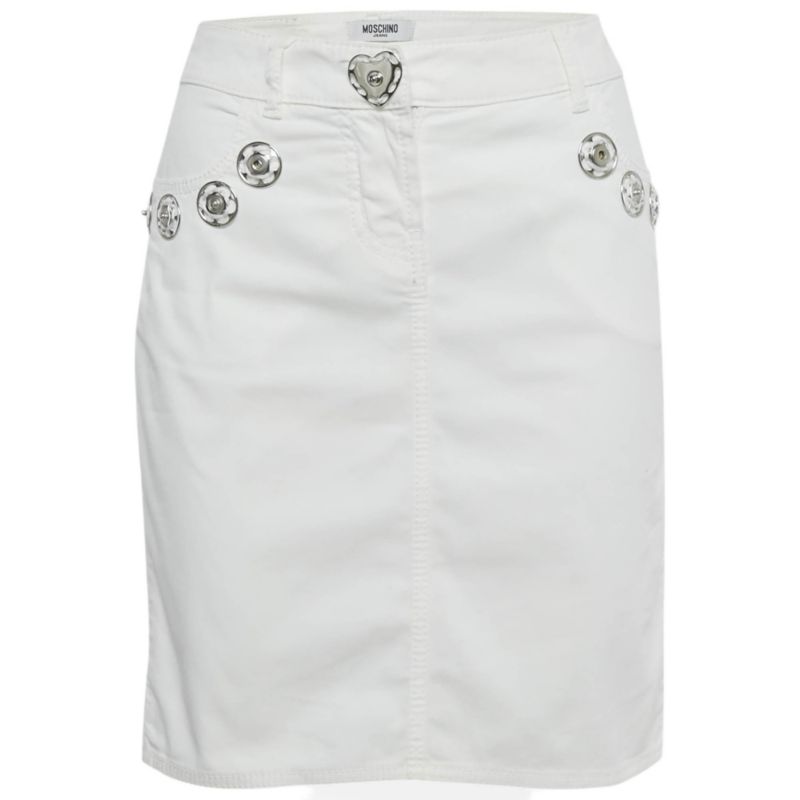 Women's Jeans White Denim Button Detail Pencil Skirt