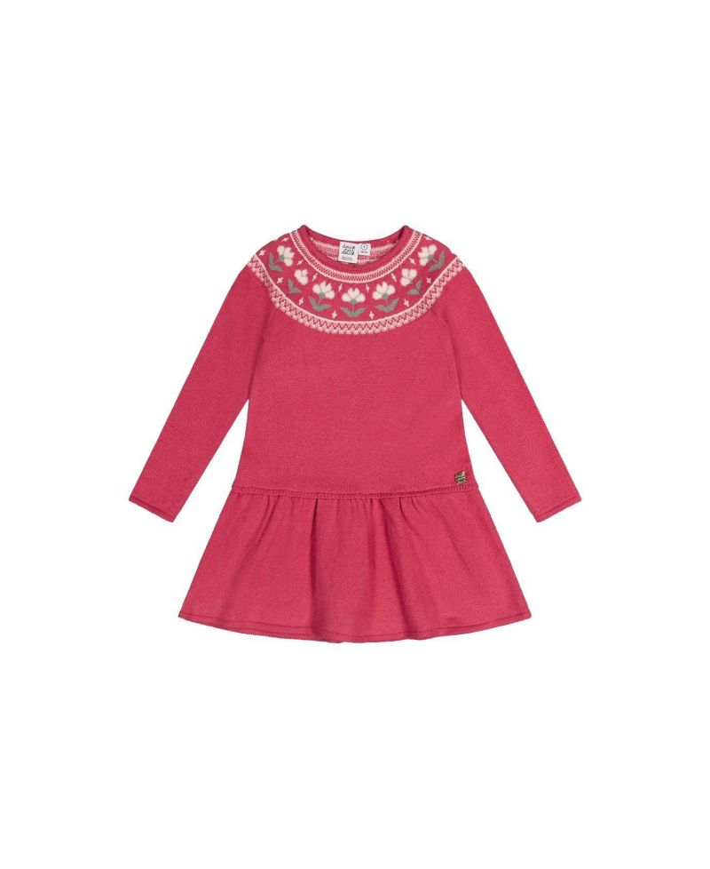 Little and Big Girl 6-12Y Knitted Dress with Flower Jacquard