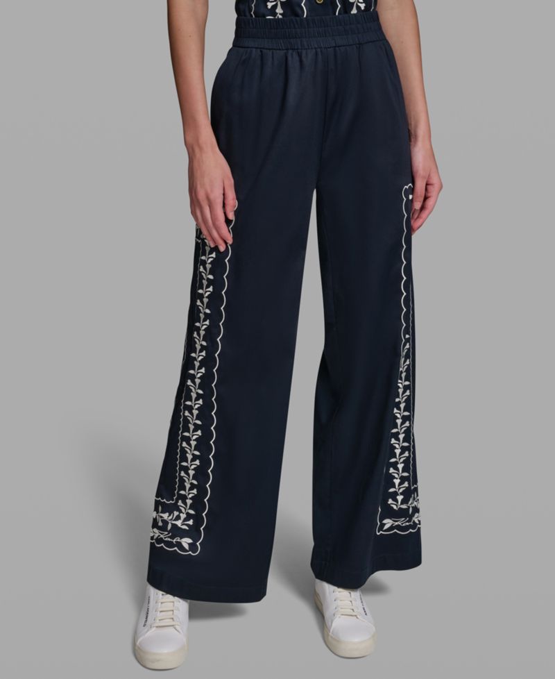 Petite Mid-Rise Embroidery Pants