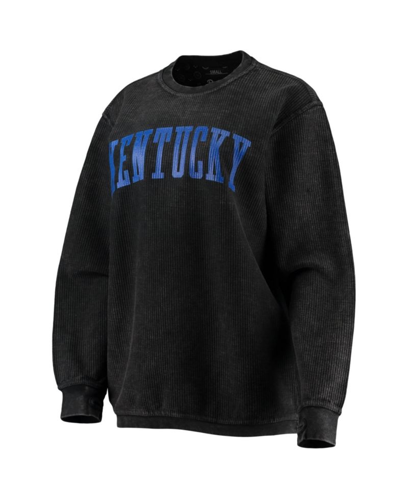 Women's Black Distressed Kentucky Wildcats Comfy Cord Vintage-Like Wash Basic Arch Pullover Sweatshirt