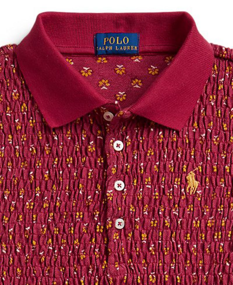 Girls' 7-16 Floral Smocked Stretch Mesh Polo Dress