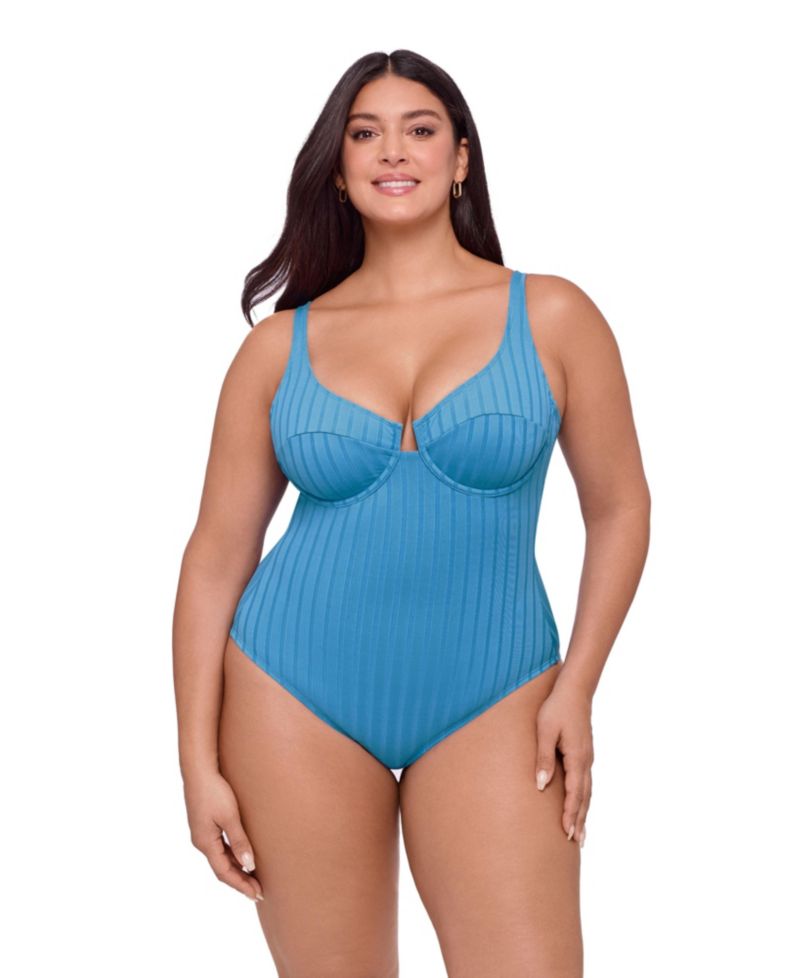 Women's Smoothing and Sculpting Wide Rib Scoop Neck Underwire One-Piece Swimsuit