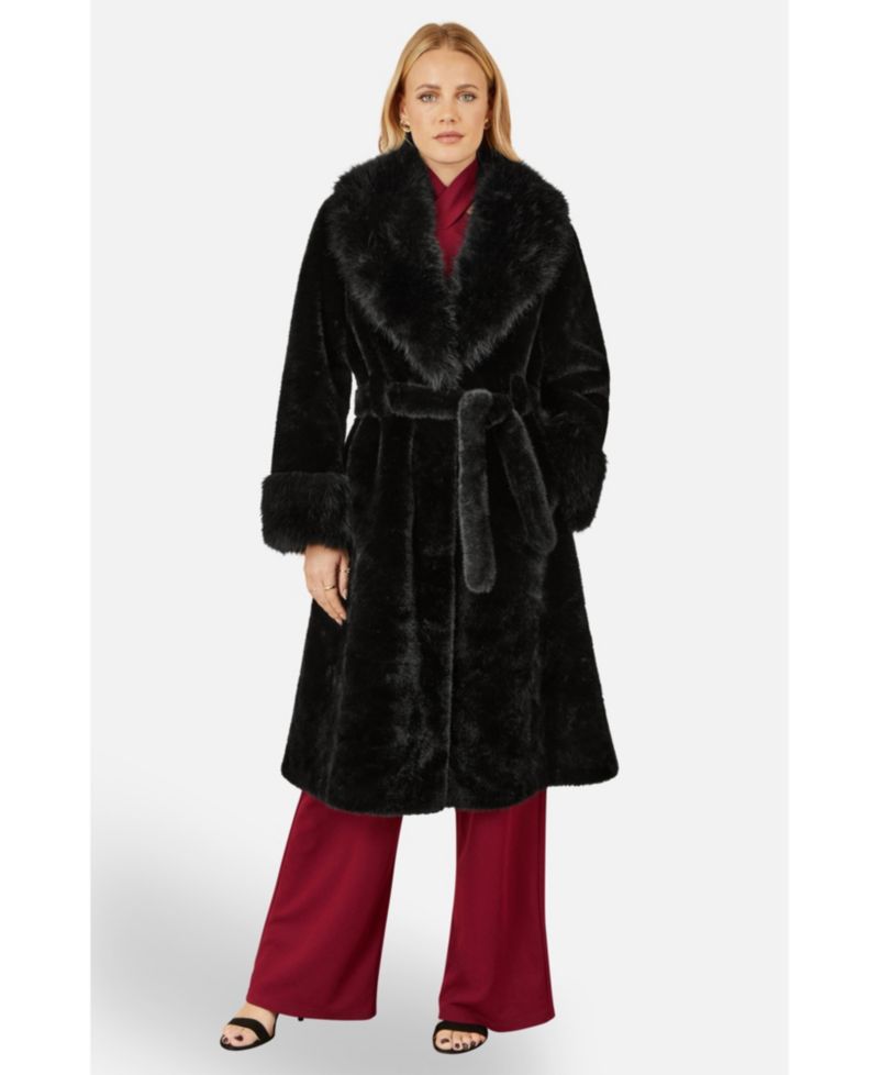 Women's Oversize Collar Wrap Faux Fur Coat